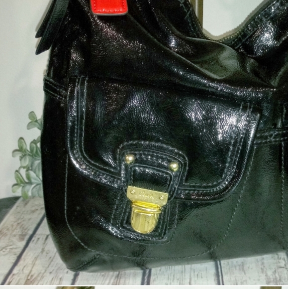 🖤 Coach Black Daisy Liquid Gloss Leather Hobo Satchel Convertible Shoulder Bag - Picture 3 of 10